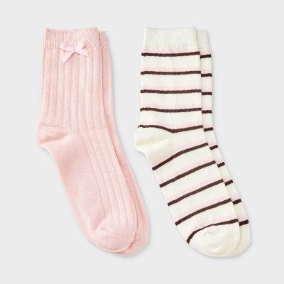Women's Pointelle With Bow & Striped 2pk Mid Crew Socks - Wild Fable™ 3 Women's Pointelle With Bow & Striped 2pk Mid Crew Socks - Wild Fable™ - Image 3