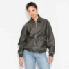 Women's Faux Leather Bomber Jacket - Wild Fable™ Black