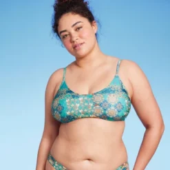 Women's Scoop Front Bralette Bikini Top - Wild Fable™ Blue Patchwork Print -Wild Fable™ GUEST 11825a43 6c35 40db bd42 35642f6d07aa