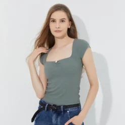 Women's Cap Sleeve Square Neck Rosette Top - Wild Fable™ Sage Green -Wild Fable™ GUEST 2614ff2a 3e71 41d9 9e3a 6a94d1e20275