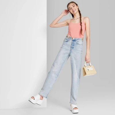 Women's Super-High Rise Distressed Straight Jeans - Wild Fable™ Light Wash 3 Women's Super-High Rise Distressed Straight Jeans - Wild Fable™ Light Wash - Image 3