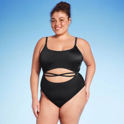 Women's Wrap Cut Out Cheeky One Piece Swimsuit - Wild Fable™ Black 2 Women's Wrap Cut Out Cheeky One Piece Swimsuit - Wild Fable™ Black - Image 2