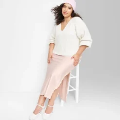 Women's Satin Lace Trim Midi Skirt - Wild Fable™ -Wild Fable™ GUEST 351374e9 b80c 4b8c a993 5a1ec9a575df