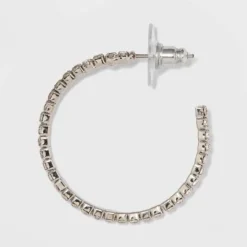 Trio Imitation Rhodium With Glass Crystal Rhinestone Hoop Stud Earring Set 3pc - Wild Fable™ White Crystal: Sparkly Hoops, Nickel-Free Metal