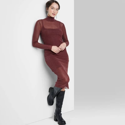 Women's Long Sleeve Lurex Mesh Midi Dress - Wild Fable™ Burgundy 4 Women's Long Sleeve Lurex Mesh Midi Dress - Wild Fable™ Burgundy - Image 4