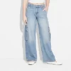 Women's Mid-Rise Wide Leg Cargo Baggy Jeans - Wild Fable™