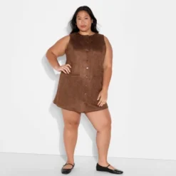 Women's Faux Suede Button-Front Mini A-Line Dress - Wild Fable™ Brown -Wild Fable™ GUEST 47aa9e6b d128 450a a6b7 e5c5452bf569