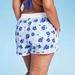 Women's 4" Inseam High Waist Lace-Up Board Shorts - Wild Fable™ Blue Floral Print -Wild Fable™ GUEST 4841448b 5f4d 4c2b 9e59 df0fb52bc458