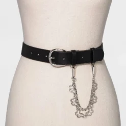 Women's New Polyurethane With Swag Chain Belt - Wild Fable™ Black