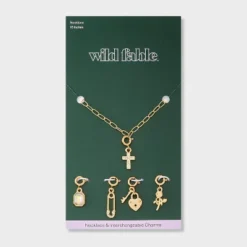 Build Your Own Cross And Rose Charm Necklace - Wild Fable™ Gold