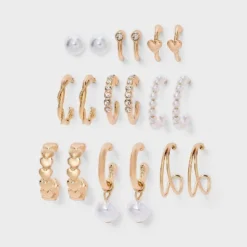 Heart And Pearl Earring Set 9pc - Wild Fable™ Gold -Wild Fable™ GUEST 55479940 46ba 4e87 9397 52a394dc5672