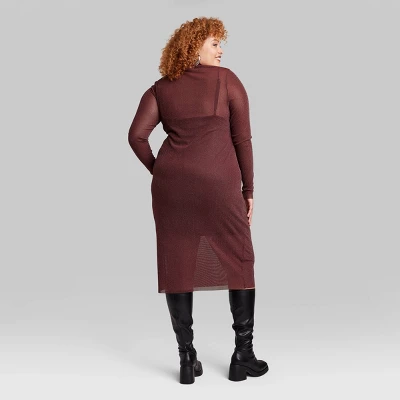 Women's Long Sleeve Lurex Mesh Midi Dress - Wild Fable™ Burgundy 3 Women's Long Sleeve Lurex Mesh Midi Dress - Wild Fable™ Burgundy - Image 3