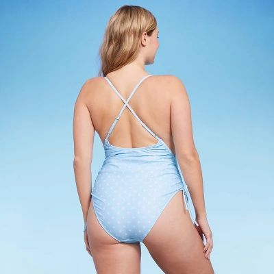 Women's Side-Cinch Detail Extra High Leg Cheeky One Piece Swimsuit - Wild Fable™ Blue 1 Women's Side-Cinch Detail Extra High Leg Cheeky One Piece Swimsuit - Wild Fable™ Blue