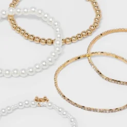 Beaded And Pearl Bow Charm Bracelet Set 5pc - Wild Fable™ Gold -Wild Fable™ GUEST 6d9e9f01 71c2 47f1 81c6 ca81223d170b