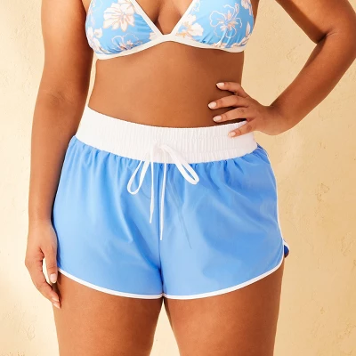 Women's Mid-Rise Drawstring Board Shorts - Wild Fable™ Blue/White 3 Women's Mid-Rise Drawstring Board Shorts - Wild Fable™ Blue/White - Image 3