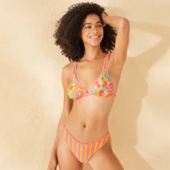 Women's Reversible Contrast Binding Mid-Rise High Leg Cheeky Bikini Bottom - Wild Fable™ Green Floral Print/Pink Striped -Wild Fable™ GUEST 7111dfcc 7047 4b4e 9f68 5ad999d73fa7