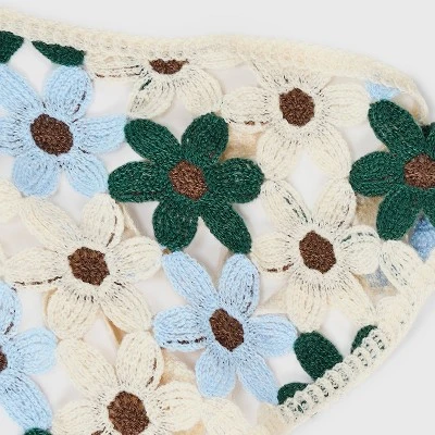 Knitted Flowers Headscarf - Wild Fable™ Ivory/Blue/Brown/Green: Floral Polyester Scarf For Fashion 3 Knitted Flowers Headscarf - Wild Fable™ Ivory/Blue/Brown/Green: Floral Polyester Scarf For Fashion - Image 3