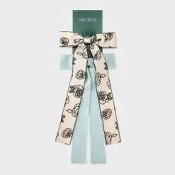 Floral Print And Solid Bow Hair Clip Set 2pc - Wild Fable™ Beige/Teal Green