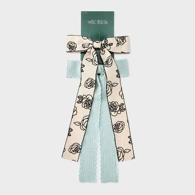 Floral Print And Solid Bow Hair Clip Set 2pc - Wild Fable™ Beige/Teal Green 1 Floral Print And Solid Bow Hair Clip Set 2pc - Wild Fable™ Beige/Teal Green