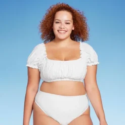 Women's Puff Sleeve Eyelette Bralette Bikini Top - Wild Fable™ White -Wild Fable™ GUEST 79425e88 3d3e 4ccd aeb1 63c8f7fa5690