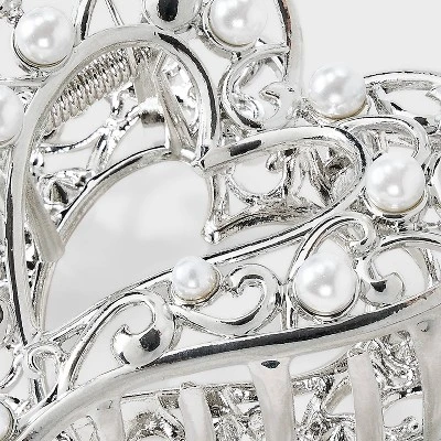 Heart Pearls Claw Hair Clip - Wild Fable™ Metallic Silver: Secures All Hair Types, Zinc & Iron Material, 18+ Age 2 Heart Pearls Claw Hair Clip - Wild Fable™ Metallic Silver: Secures All Hair Types, Zinc & Iron Material, 18+ Age - Image 2