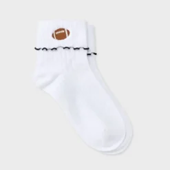 Women's Game Day Embroidered Football Pointelle Bobby Socks With Lettuce Edge Cuff - Wild Fable™ -Wild Fable™ GUEST 835d8469 27e4 457e 9684 23b5983721ad