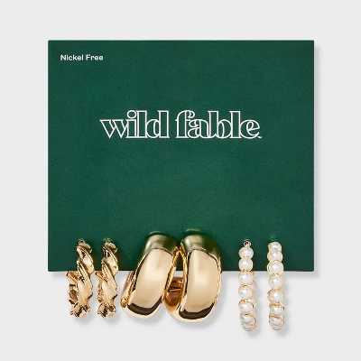 Smooth Twist And Pearl Hoop Earring Set 3pc - Wild Fable™ Gold 1 Smooth Twist And Pearl Hoop Earring Set 3pc - Wild Fable™ Gold
