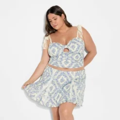 Women's Lace Tie Strap Tank Top - Wild Fable™ Blue Floral -Wild Fable™ GUEST 919c5f11 8897 4bc2 ab28 419287287698