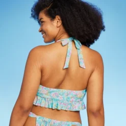 Women's Ruffle Tie-Front Halter Bikini Top - Wild Fable™ Green Floral Print -Wild Fable™ GUEST 94e7e40f fc63 4e5c a885 b2533b3154f8