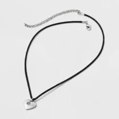 Heart Cord And Ear Pendant Necklace Set 2pc - Wild Fable™ Black/Silver