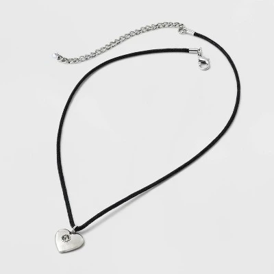 Heart Cord And Ear Pendant Necklace Set 2pc - Wild Fable™ Black/Silver 1 Heart Cord And Ear Pendant Necklace Set 2pc - Wild Fable™ Black/Silver