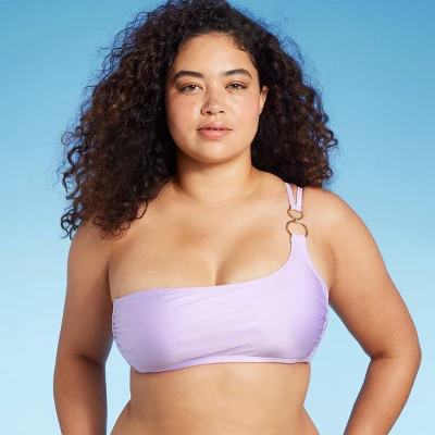 Women's Ring Detail One Shoulder Bralette Bikini Top - Wild Fable™ Shiny Light Purple 3 Women's Ring Detail One Shoulder Bralette Bikini Top - Wild Fable™ Shiny Light Purple - Image 3