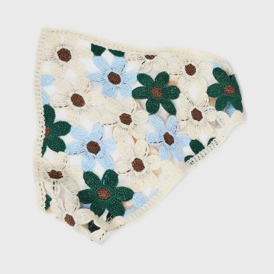 Knitted Flowers Headscarf - Wild Fable™ Ivory/Blue/Brown/Green: Floral Polyester Scarf For Fashion 2 Knitted Flowers Headscarf - Wild Fable™ Ivory/Blue/Brown/Green: Floral Polyester Scarf For Fashion - Image 2
