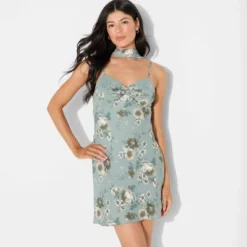 Women's Twist Front Scarf Mini Dress - Wild Fable™ Dark Green Floral -Wild Fable™ GUEST a1934972 360e 4b95 8ec2 53574731a7e8