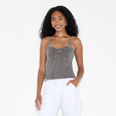 Women's Denim Buckle Corset Tank Top - Wild Fable™ Gray Wash 1 Women's Denim Buckle Corset Tank Top - Wild Fable™ Gray Wash
