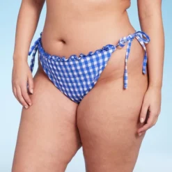 Women's Side-Tie Ultra High Leg Super Cheeky Bikini Bottom - Wild Fable™ Cobalt Blue Gingham Print -Wild Fable™ GUEST a5153fd8 a209 4f3b 9778 094031493ab2