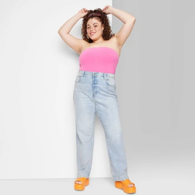 Women's Super-High Rise Distressed Straight Jeans - Wild Fable™ Light Wash 4 Women's Super-High Rise Distressed Straight Jeans - Wild Fable™ Light Wash - Image 4