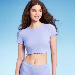 Women's Ruffle Detail Ribbed Short Sleeve Cropped Rashguard - Wild Fable™ Purple 7 Women's Ruffle Detail Ribbed Short Sleeve Cropped Rashguard - Wild Fable™ Purple -Wild Fable™ GUEST ae778006 d718 4b51 af3b 2a50e3c3e5f4