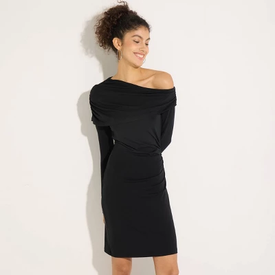 Women's Off-Shoulder Draped Dress - Wild Fable™ Black 2 Women's Off-Shoulder Draped Dress - Wild Fable™ Black - Image 2