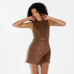 Women's Faux Suede Button-Front Mini A-Line Dress - Wild Fable™ Brown -Wild Fable™ GUEST b5a0d66b 804f 48ae 80ee 2e6f2f534388