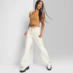 Women's High-Rise Cargo Baggy Jeans - Wild Fable™ Off-White -Wild Fable™ GUEST b7e40712 f8ea 4363 a50c 0f2642a9d94b