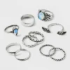 Moonstone And Frozen Chain Wings Ring Set 10pc - Wild Fable™ Silver