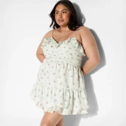 Women's Ruched Ruffle Mini A-Line Dress - Wild Fable™ White Floral -Wild Fable™ GUEST befc18f7 a588 4552 8e83 998afa0dfff2