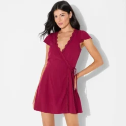 Women's Lace Trim Wrap Mini Dress - Wild Fable™ Burgundy -Wild Fable™ GUEST c03f3fcb 4a19 48c6 bd98 b6d7c9d1ff8e