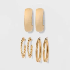 Frozen Chain And Chunky Hoop Trio Earring Set 3pc - Wild Fable™ Gold: Nickel-Free Metal Jewelry -Wild Fable™ GUEST c5a1651d 63f9 4b82 894c 6a89797b6d27