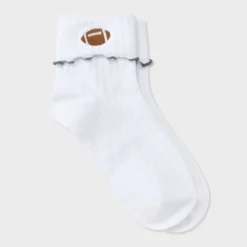 Women's Game Day Embroidered Football Pointelle Bobby Socks With Lettuce Edge Cuff - Wild Fable™ -Wild Fable™ GUEST cc9c80b2 08df 482e b9bd b1141be5a01b