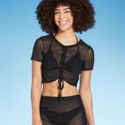 Women's Mesh Drawstring Ruched Cover Up Top - Wild Fable™ -Wild Fable™ GUEST d09a2627 5a7f 4d5c 9682 e74d7b666198