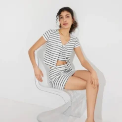 Women's Short Sleeve Jacquard Knit Tie-Front Top - Wild Fable™ -Wild Fable™ GUEST d6d9328b ecec 440d bbb7 08965e1a8280