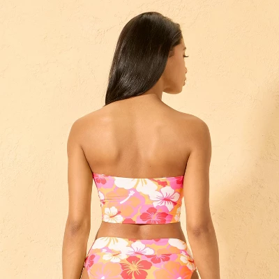 Women's Hibiscus Print Bandeau Cropped Tankini Top - Wild Fable™ Orange 1 Women's Hibiscus Print Bandeau Cropped Tankini Top - Wild Fable™ Orange