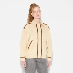 Women's Canvas Faux Leather Trim Bomber Jacket - Wild Fable™ Beige